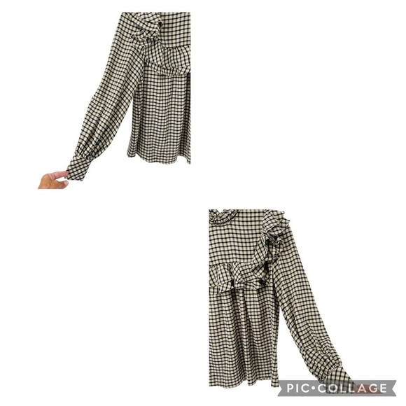 Urban Revivo Check Print Frill Detail Blouse - Sz 2 - Picture 7 of 15